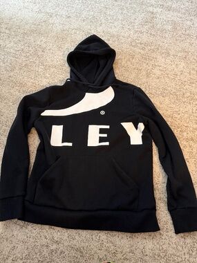 Black Oakley Hoodie with big logo Ellipse Fit  black and white side extra large